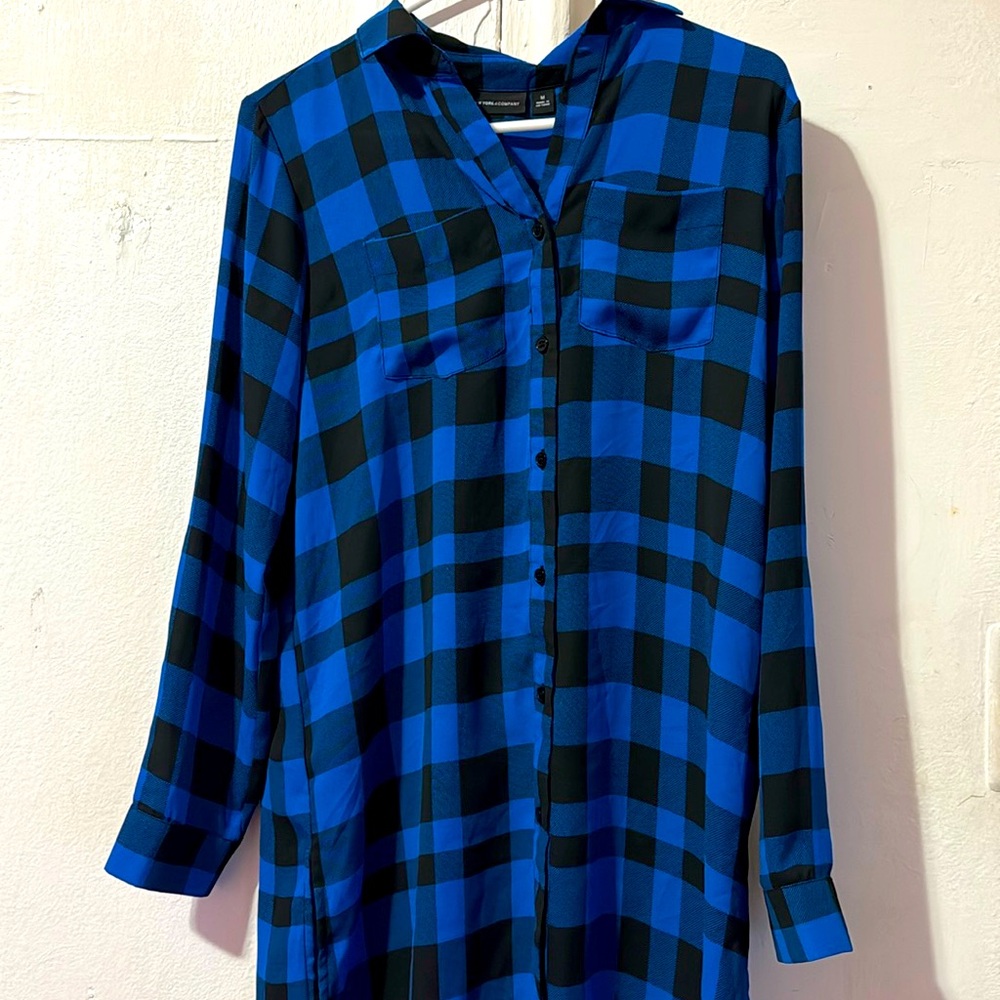 New York & Company blue and black plaid blouse